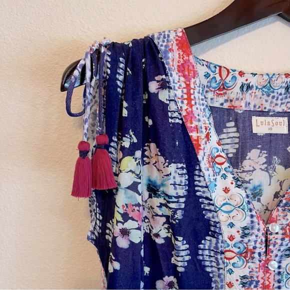 Lula Soul bohemian maxi dress cover-up, sheer, colorful sun dress,sz XS overszed - Picture 9 of 11